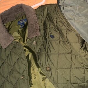 Polo by Ralph Lauren Olive Green Quilted Jacket with Brown Corduroy Collar